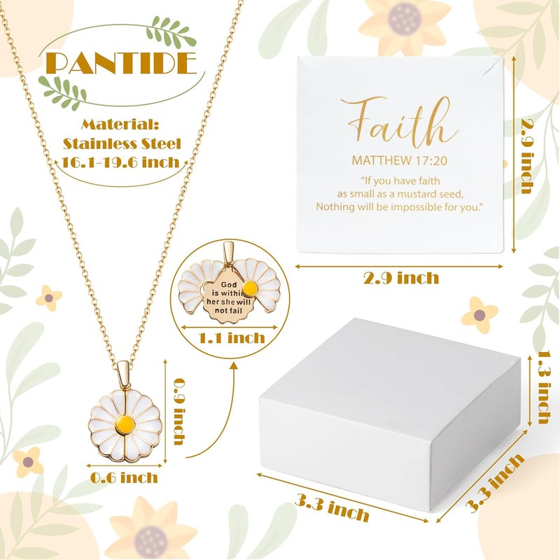 PANTIDE Christian Daisy Locket Necklace for Women - God Is Within Her She Will Not Fail Engraved Faith Religious Necklace Inspirational Stainless Steel Necklace Jewelry Birthday Gift - Image 2